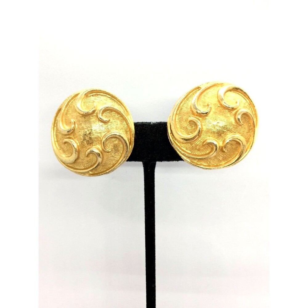 Vintage Gold Tone Earrings Clip Scroll Dome Round Statement 80s Oversized